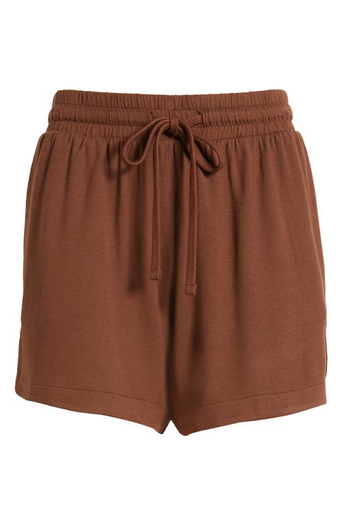 Shop Open Edit Curved Hem Pajama Shorts In Brown Soil