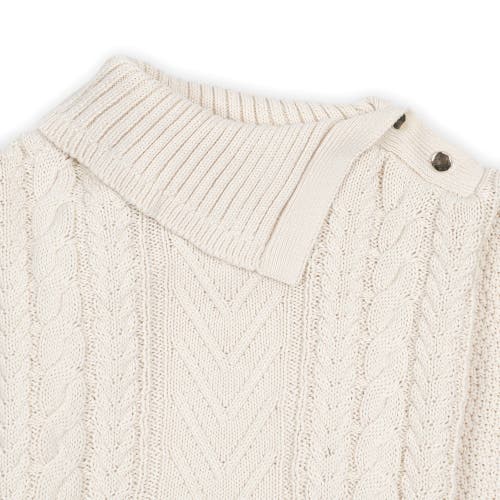 Hope & Henry Girls' Organic Split Collar Sweater Cape, Kids In Ivory Center Cable