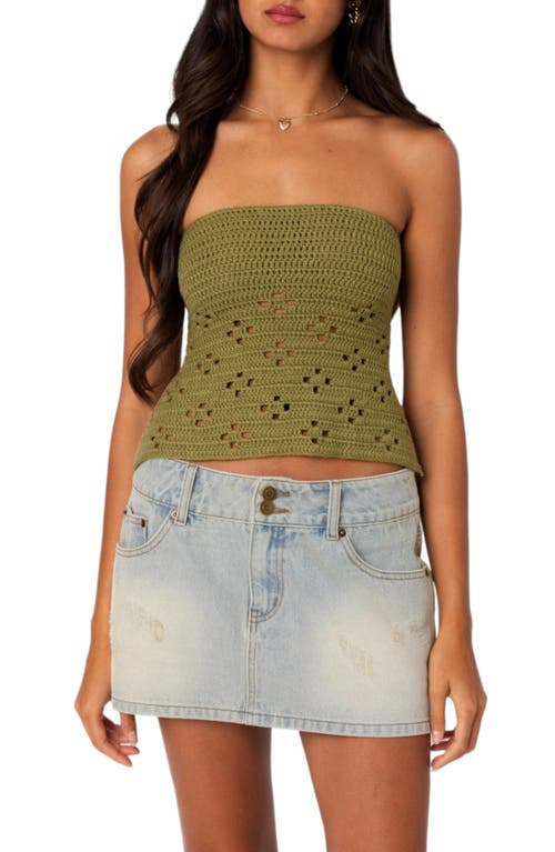 EDIKTED Niki Openwork Strapless Top Olive at Nordstrom,