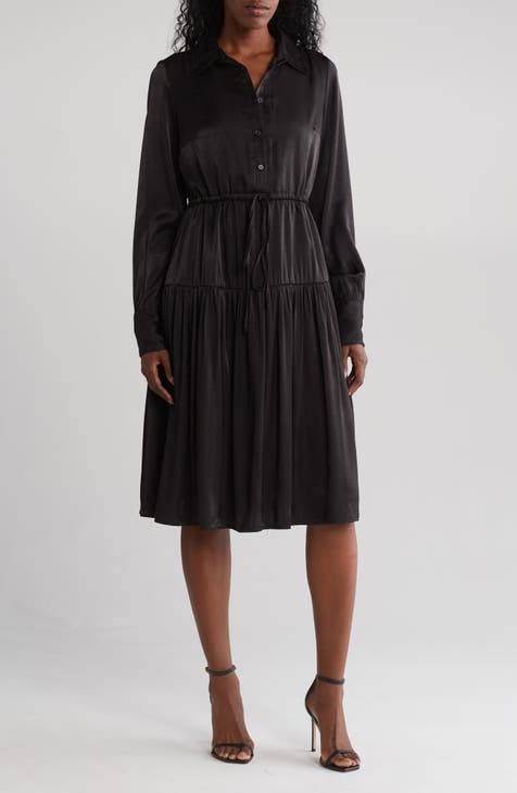 Tiered Long Sleeve Shirtdress