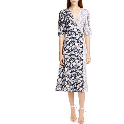 Amur Nalla Two-Tone Floral Midi Wrap Dress, Blue