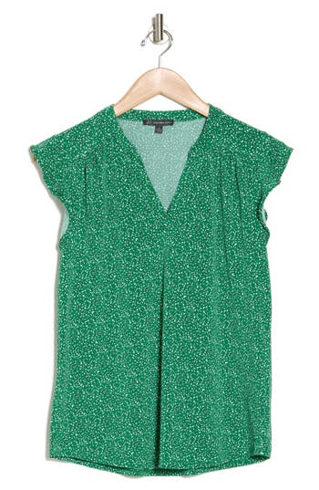 Adrianna Papell Flutter Sleeve V-neck Top In Green