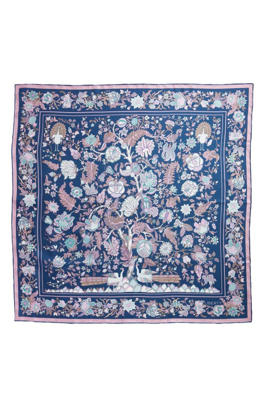Shop Liberty London Tree Of Life Floral Silk Scarf In Navy