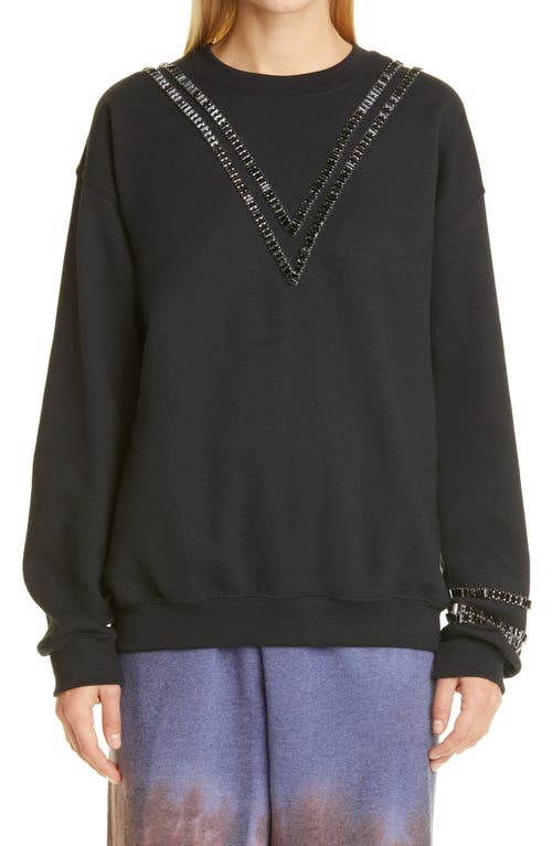 Collina Strada Baguette Crystal Trim Cotton Sweatshirt in Black