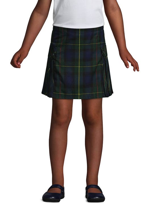 Lands' End School Uniform Girls Side Pleat Plaid Skort Above Knee In Hunter/classic Navy Plaid