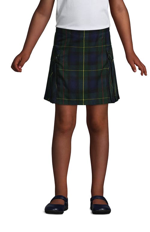 Shop Lands' End School Uniform Girls Plus Side Pleat Plaid Skort Above The Knee In Hunter/classic Navy Plaid