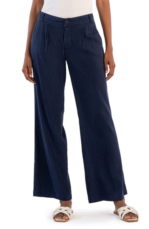 KUT from the Kloth Pippa Pleat Linen Blend Wide Leg Pants Navy at Nordstrom,
