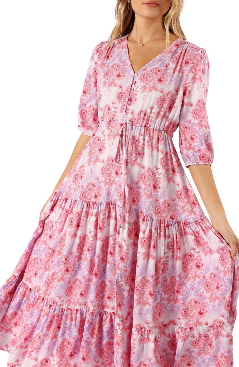 Petal & Pup Kelda Floral Tiered Maxi Dress, Alternate, color, Pink/ Purple