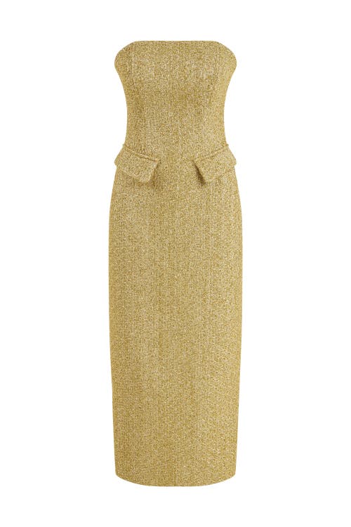 Shop Nocturne Strapless Maxi Dress In Metallic Gold