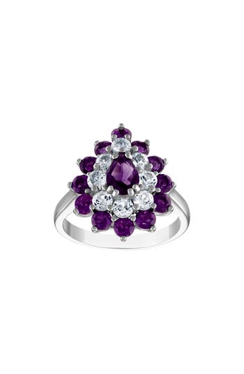 Fzn Amethyst & Created White Sapphire Double Halo Ring In Blue