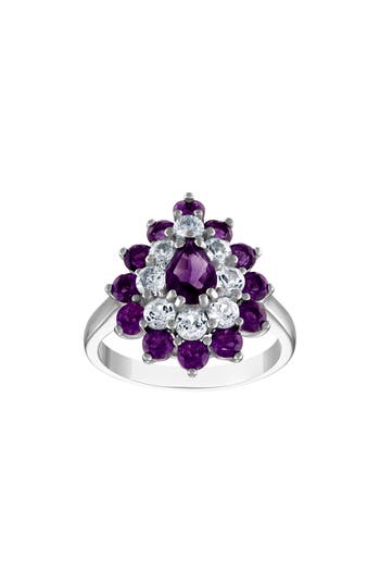 Fzn Sterling Silver Amethyst & Created White Sapphire Double Halo Ring In Amethyst