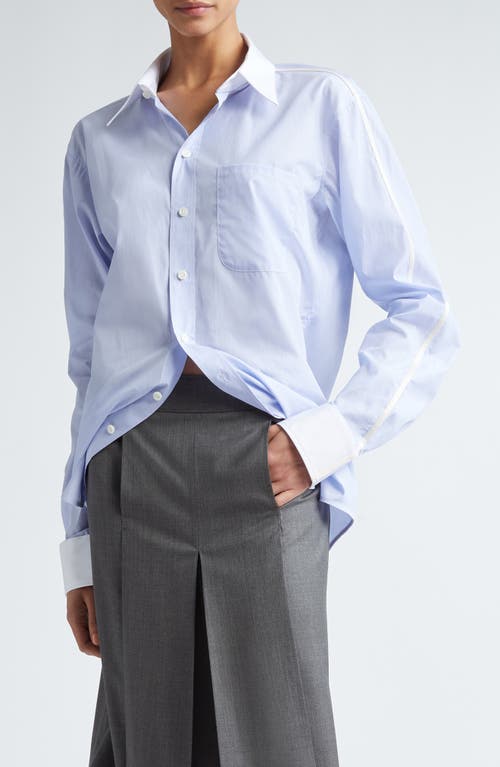 Peter Do Contrast Trim Cotton Button-Up Shirt Oxford Blue at Nordstrom,