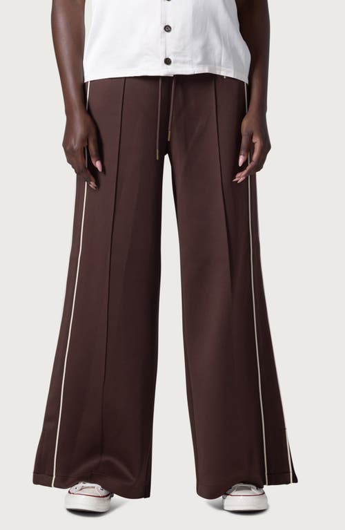 Honor The Gift Piped Super Wide Leg Track Pants In Brown