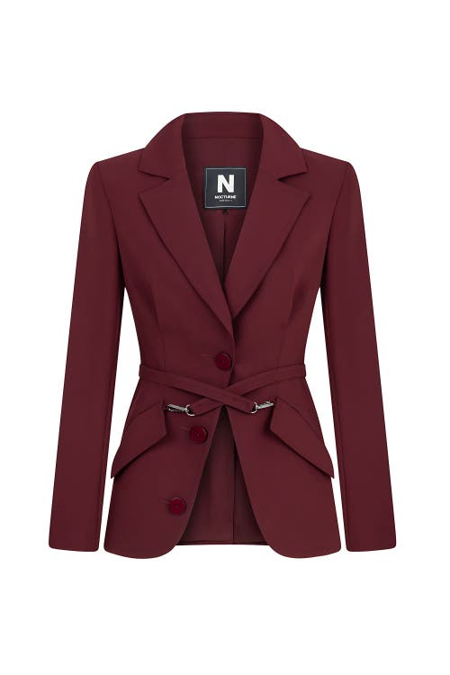 Shop Nocturne Belted Blazer Jacket In Burgundy