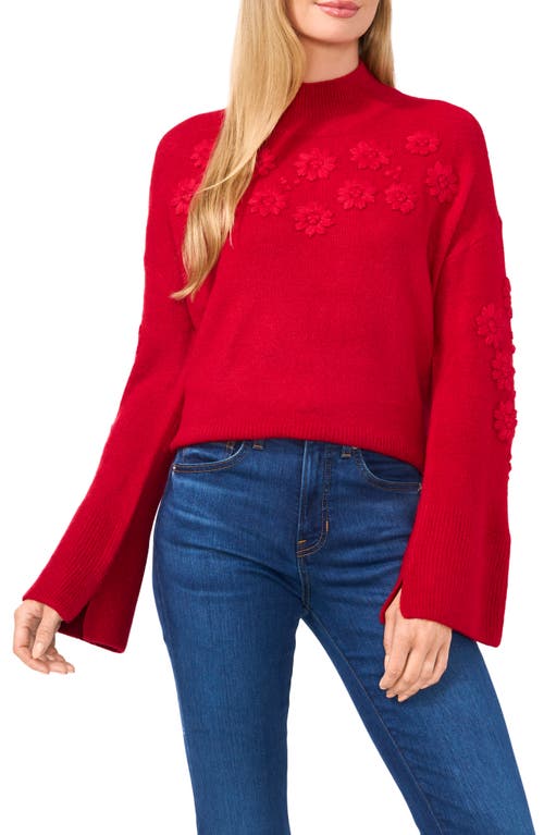 Shop Cece Floral Embroidered Mock Neck Sweater In Glamour Red