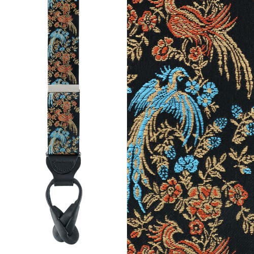 Trafalgar Birds Of Prosperity Silk Button End Suspenders (braces) And Necktie Set In Black