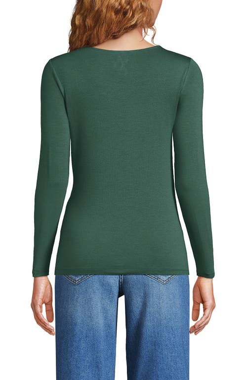 Shop Lands' End Long Sleeve Lightweight Tie Front Top In Washed Evergreen