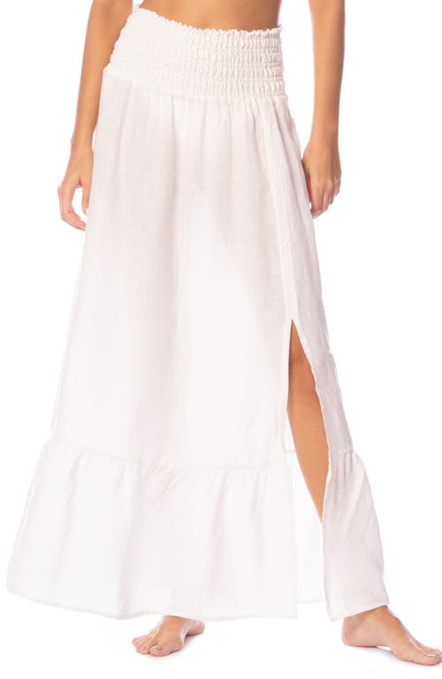 Aubrey Slide Slit Linen Cover-Up Skirt in White