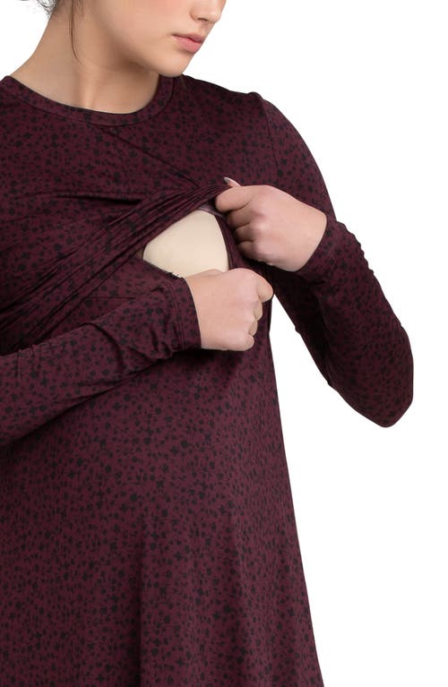 Shop Ripe Maternity Jude Cross Front Long Sleeve Maternity/nursing Dress In Maroon/black