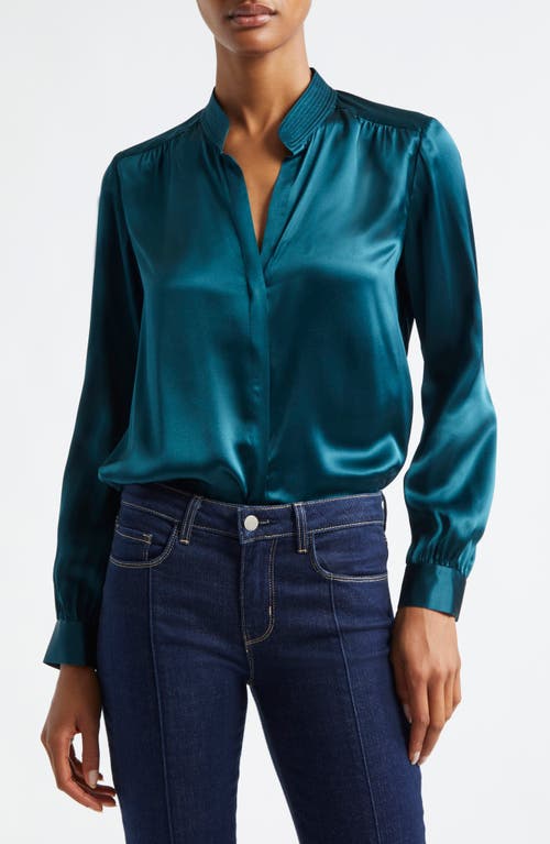 Shop L Agence L'agence Bianca Silk Satin Blouse In Deep Teal