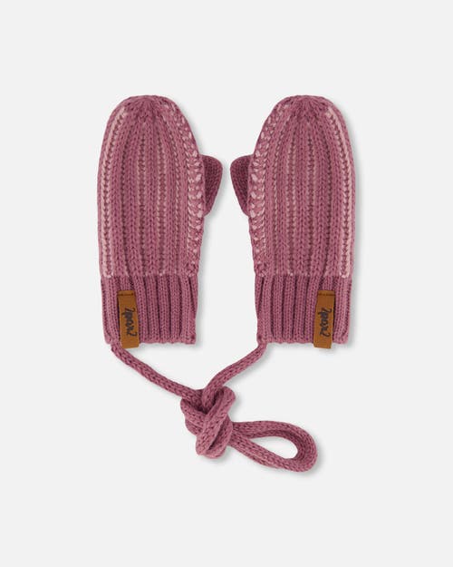 Deux Par Deux Baby Girl's Knit Mittens With Cord Mauve at Nordstrom