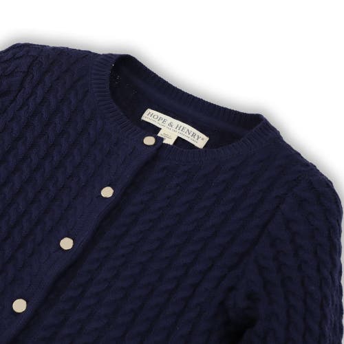 Hope & Henry Baby Girls' Organic Classic Cable Cardigan, Infant In Navy Cable