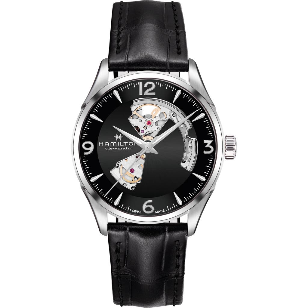 Hamilton Jazzmaster Open Heart Automatic Leather Strap Watch, 42mm In Black