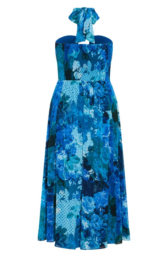 Shop City Chic Everlee Floral Print Halter Dress In Blue Beauty