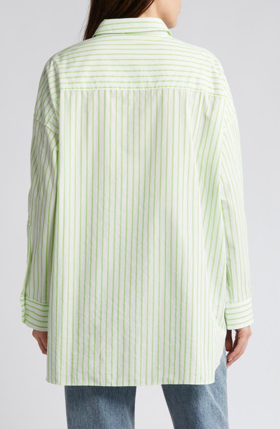 Topshop Oversize Stripe Cotton Button-up Shirt In Medium Green