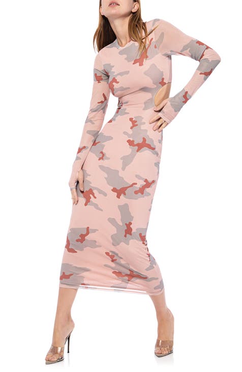 Janet Floral Cutout Long Sleeve Mesh Midi Dress