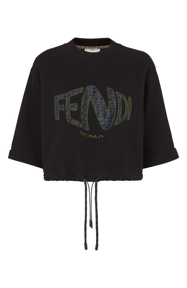 FENDI x Sarah Coleman Fisheye Logo Embroidered Crop Sweatshirt, Main, color, BLACK
