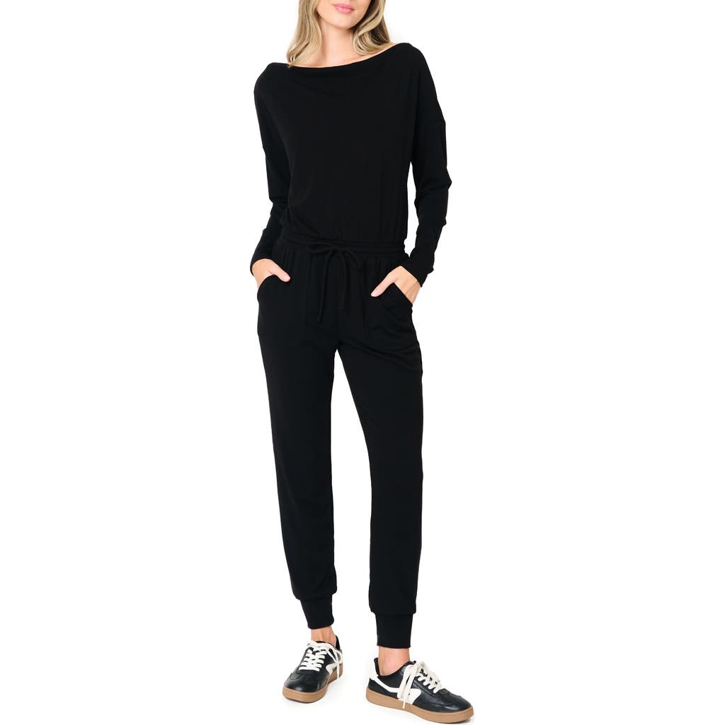 Gibsonlook Luxe Off The Shoulder Long Sleeve Knit Jumpsuit In Black