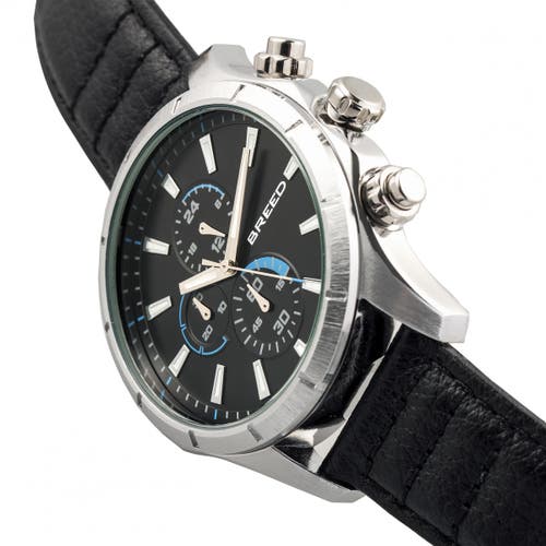 Shop Breed Lacroix Chronograph Leather-band Watch In Silver/black