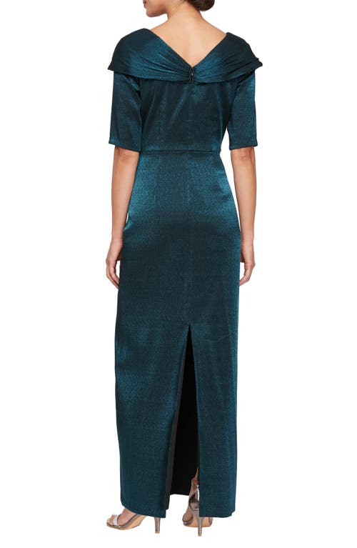 Shop Alex Evenings Foldover Column Gown In Black/teal