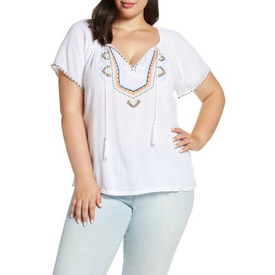 Plus Size Lucky Brand Embroidered Peasant Shirt, White