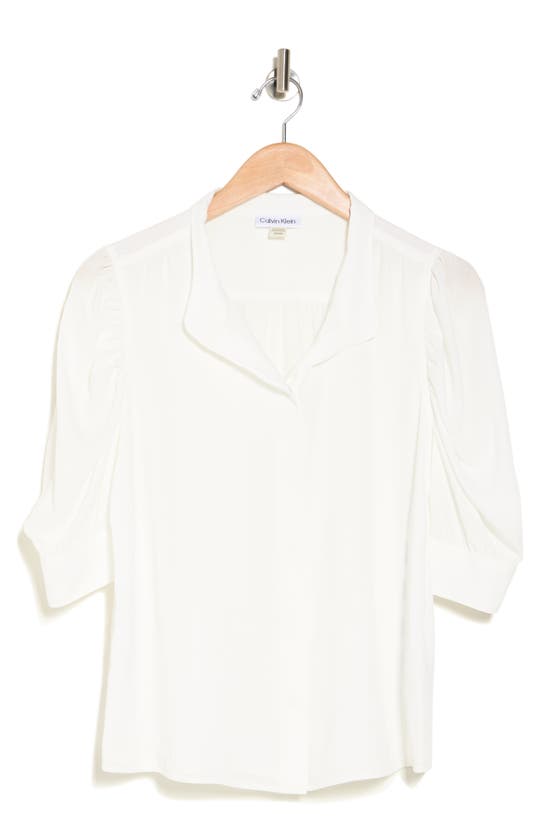 Calvin Klein Elbow Sleeve Gathered Blouse In Cream ModeSens