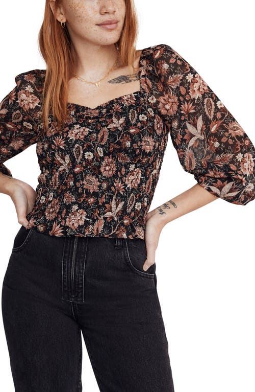 Madewell Lucie Floral Smocked Top in True Black