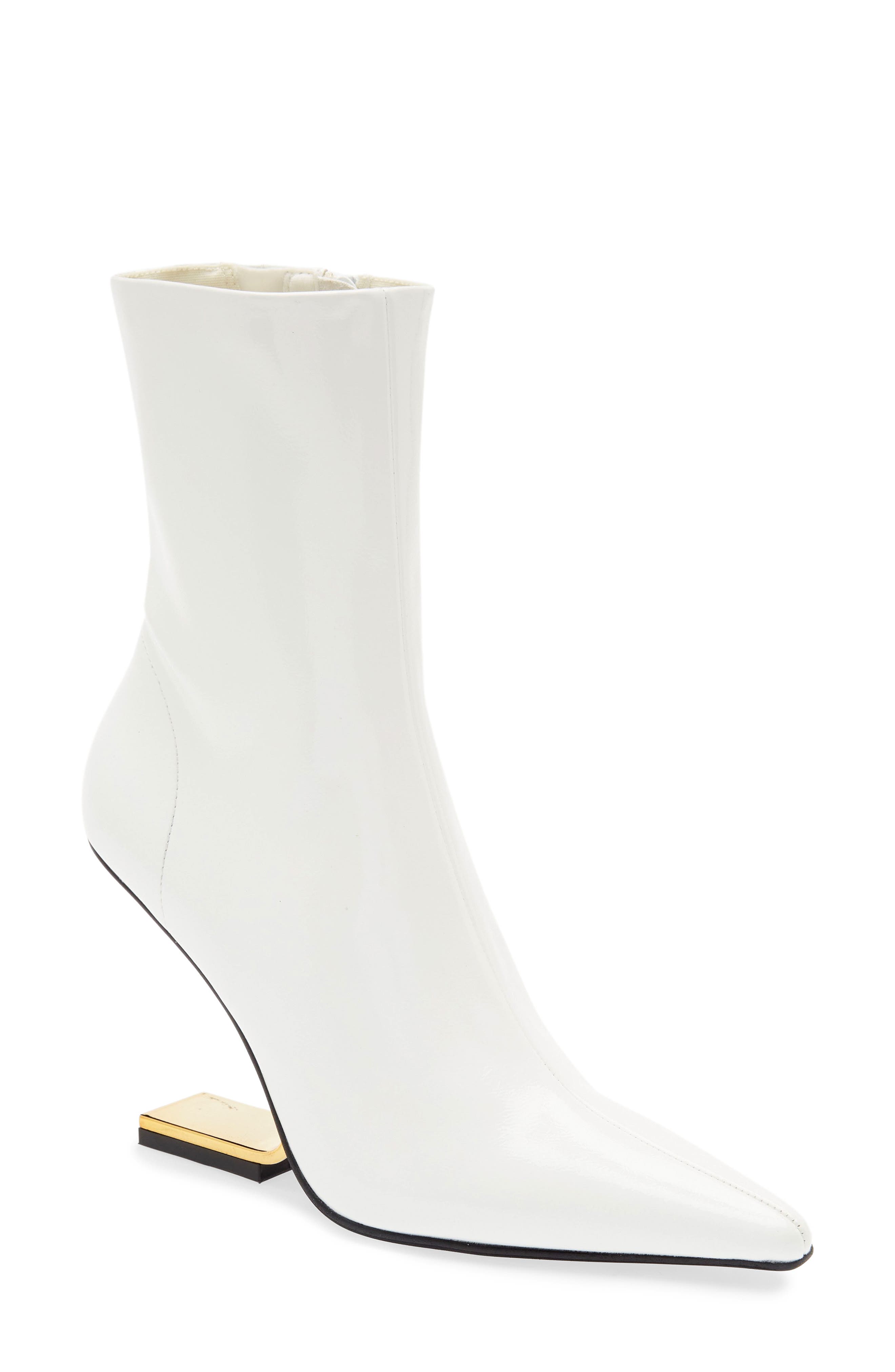 heeled booties white