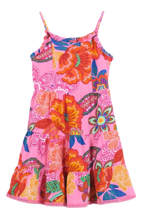 Shop Zunie Kids' Print Tiered Dress In Pink Multi