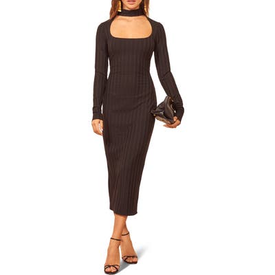 Reformation Kendrick Choker Neck Long Sleeve Dress, Black