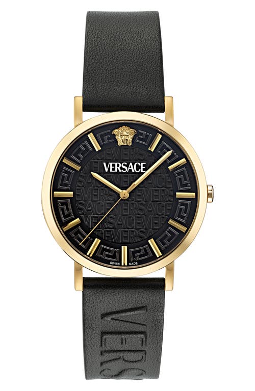 Versace Greca Slim Leather Strap Watch, 40mm in Ip Yellow Gold at Nordstrom