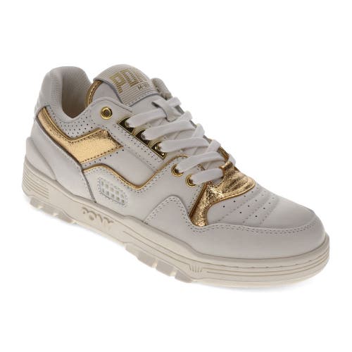 Pony Mens M100 Low Metallic Genuine Leather Premium Lace Up Athletic Sneaker Shoe In Snow White/gold