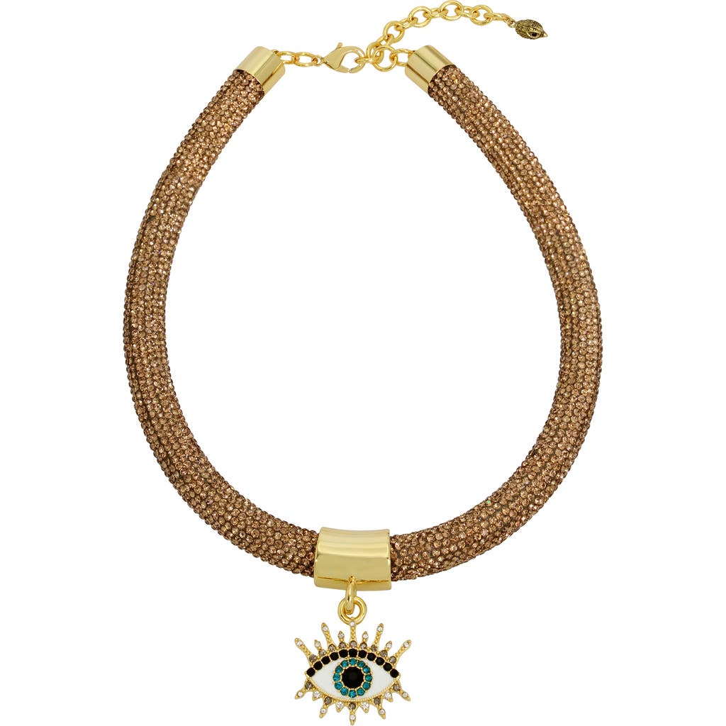 Kurt Geiger London Crystal Eye Pendant Rope Collar Necklace In Gold