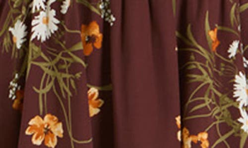 August Sky Floral Long Sleeve Tiered Midi Dress In Oxblood Multi