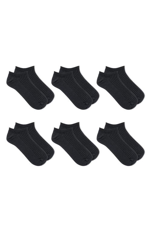 6-Pack Assorted No-Show Socks in Black