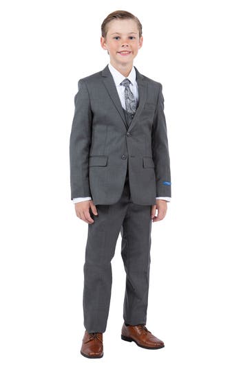 Perry Ellis Kids' Green Slate Five-piece Sharkskin Suit In Green/slate