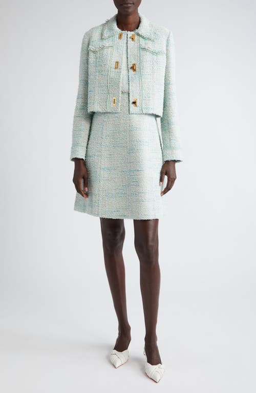 Shop St John St. John Collection Light Textured Eyelash Tweed A-line Dress In Mint/ecru Multi