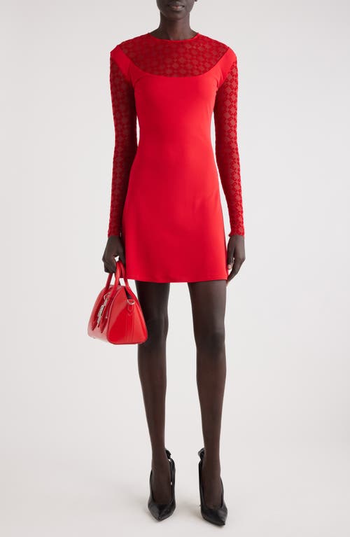 Shop Givenchy Plumetis Long Sleeve Mixed Media Minidress In Red