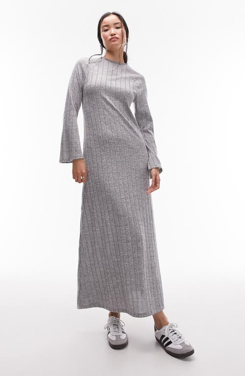 Topshop Long Sleeve Rib Knit Column Dress Grey at Nordstrom,