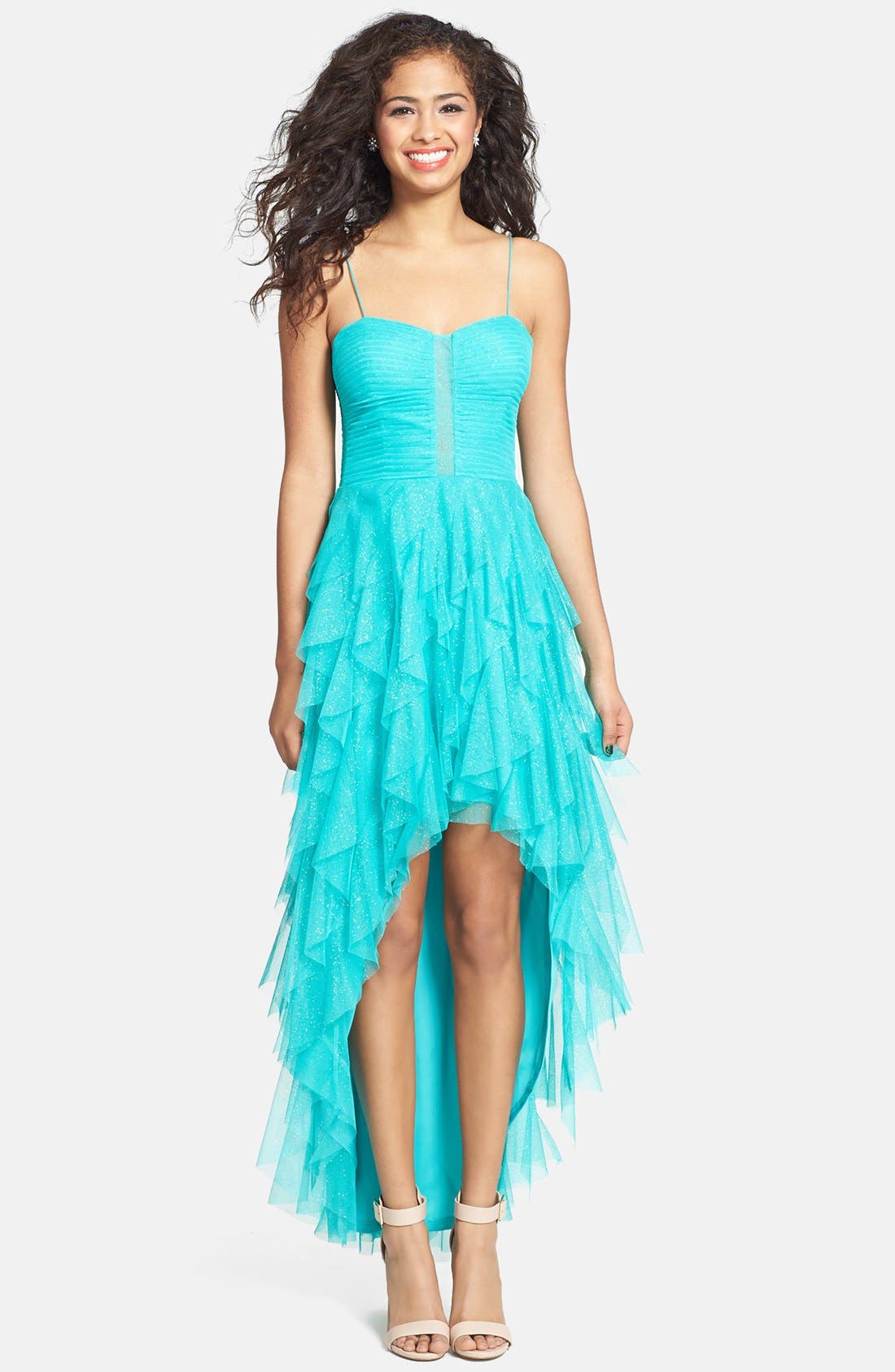 Hailey Logan Glitter Ruffle High/Low Dress (Juniors) Only) Nordstrom